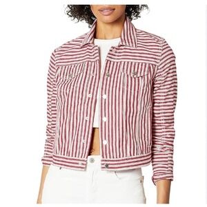 Blank NYC Striped Jean Jacket Women's Size S Red White Denim Cotton